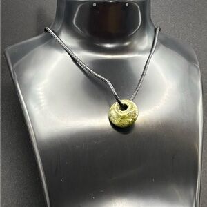 Green Serpentine Donut Pendant Necklace